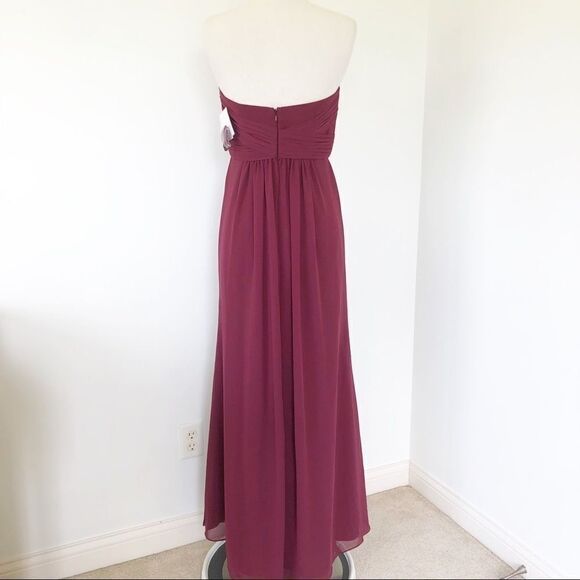 New David's Bridal Chiffon Dress Red Wine Style F15555 Bridesmaids Dress Maxi - Picture 4 of 13